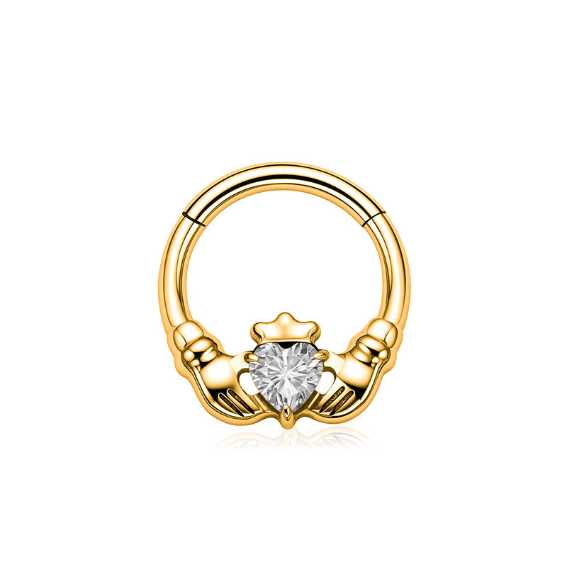ZOOR Titanium Claddagh Heart CZ Hinged Hoop