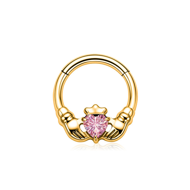 ZOOR Titanium Claddagh Heart CZ Hinged Hoop