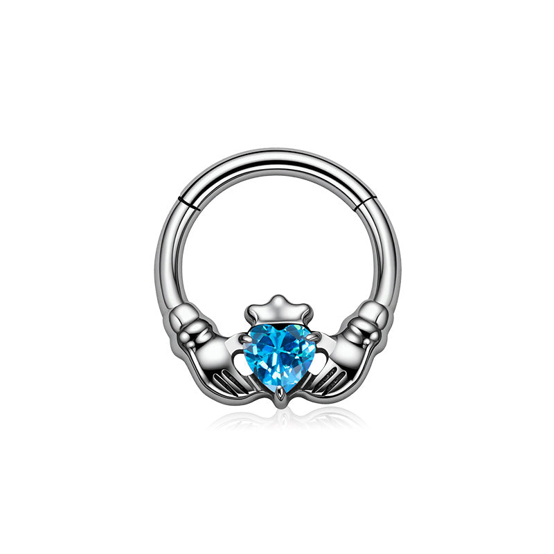 ZOOR Titanium Claddagh Heart CZ Hinged Hoop