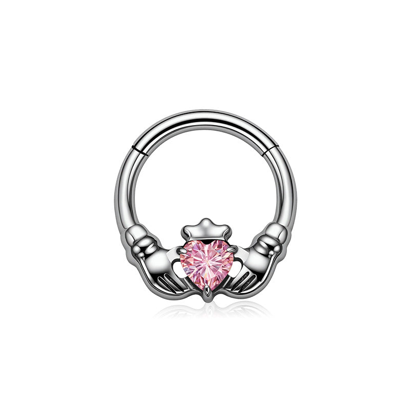 ZOOR Titanium Claddagh Heart CZ Hinged Hoop