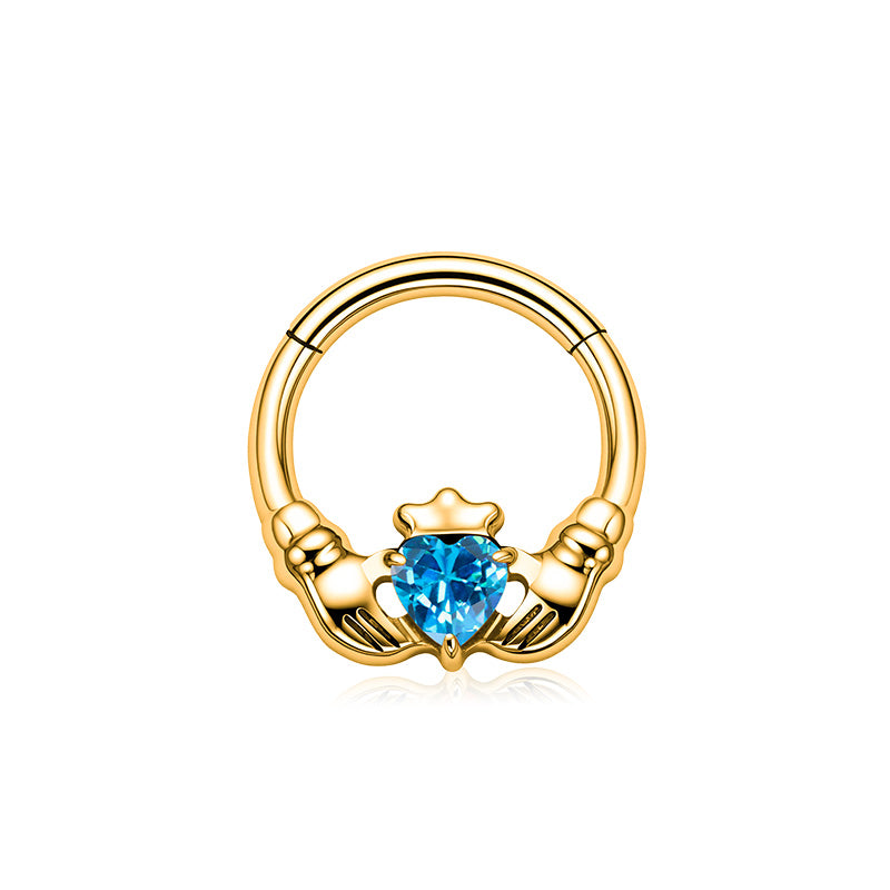 ZOOR Titanium Claddagh Heart CZ Hinged Hoop