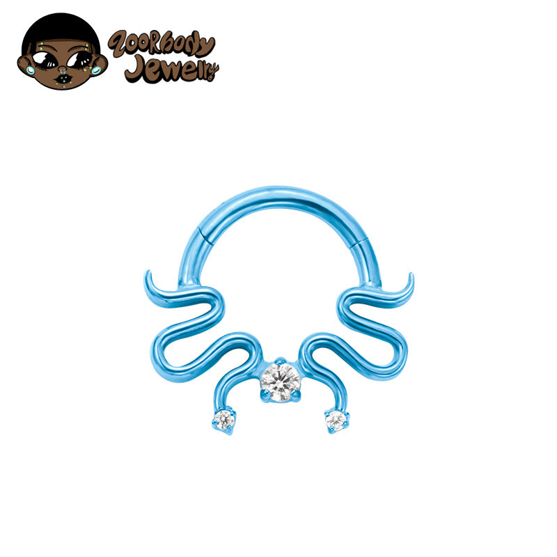 ZOOR Titanium Octopus Tentacle 3 Clear CZ Clicker Hoop
