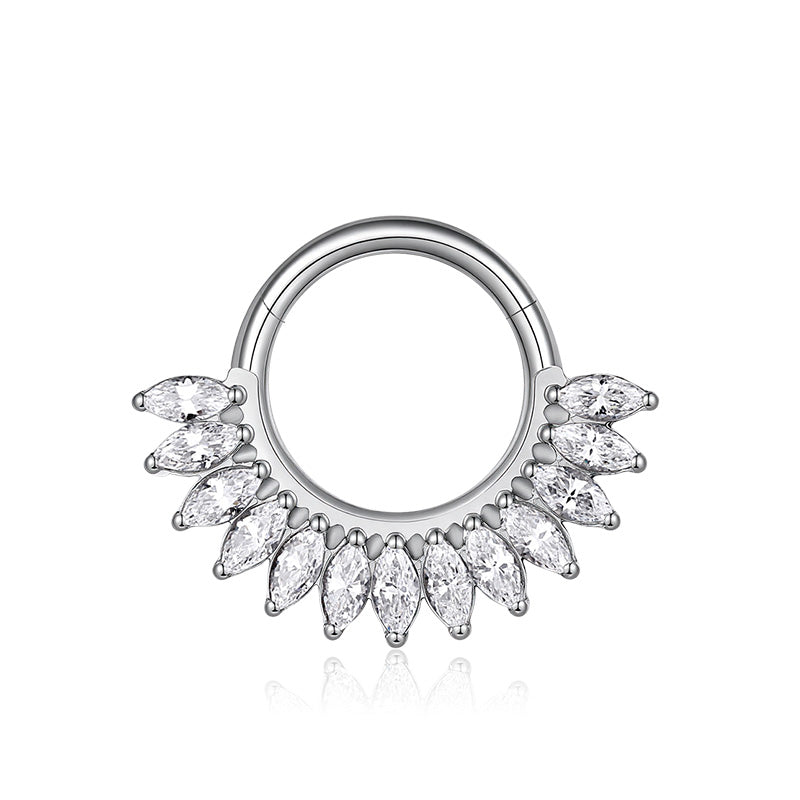 ZOOR Titanium Marquise CZ Sunburst Hinged Clicker Ring