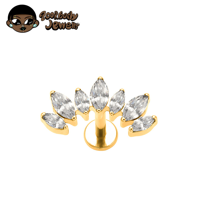ZOORBODY ASTM F136 Titanium Internal Thread Leaf Marquise CZ Labret Studs Multicolor Zircon Curved Leaf Body Piercing Jewelry 16G Flat Back Cartilage Earring