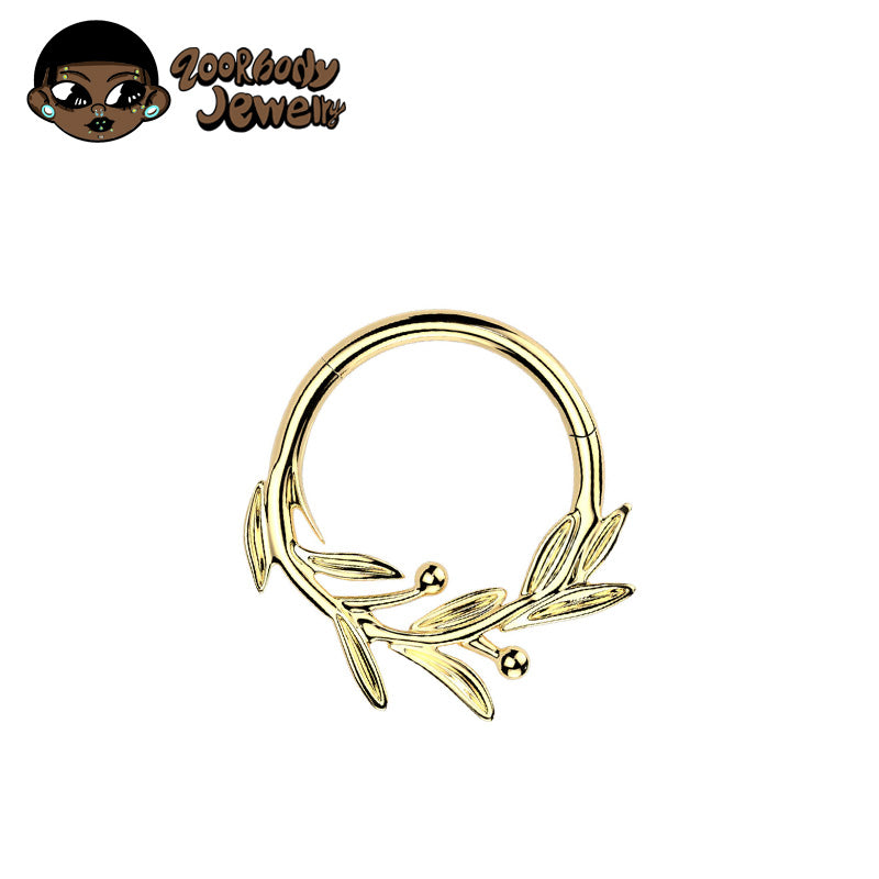 ZOOR ASTM F136 G23 Titanium Anodized Olive Leaf Hinged Clicker Hoop Septum Daith Helix Cartilage Piercing Jewelry