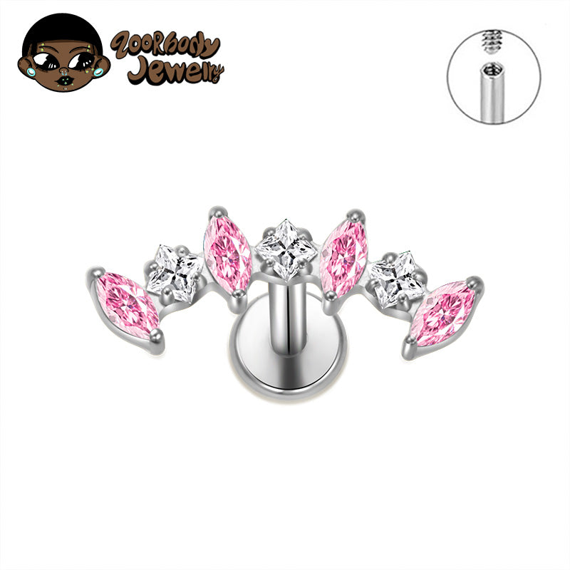ZOOR ASTM F136 Titanium Symmetric Wing Marquise CZ Internally Threaded Labret Stud, Helix Tragus Ear Piercing Jewelry