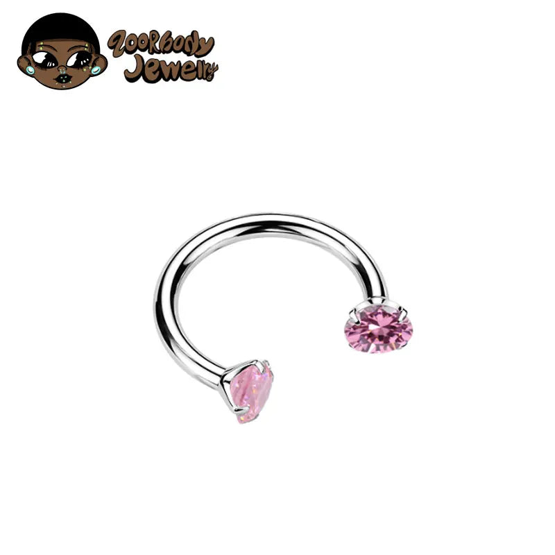 ZOOR Titanium Horseshoe Ring Double Teardrop CZ