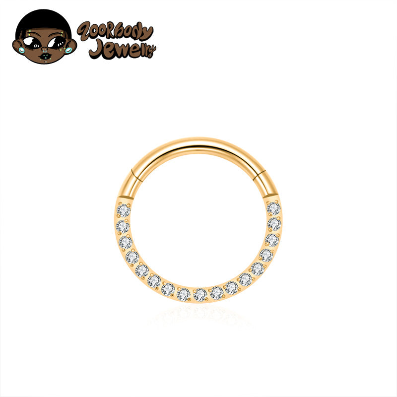 ZOOR Titanium Half Paved CZ Hinged Clicker Hoop