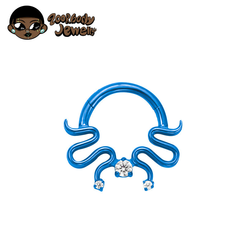 ZOOR Titanium Octopus Tentacle 3 Clear CZ Clicker Hoop