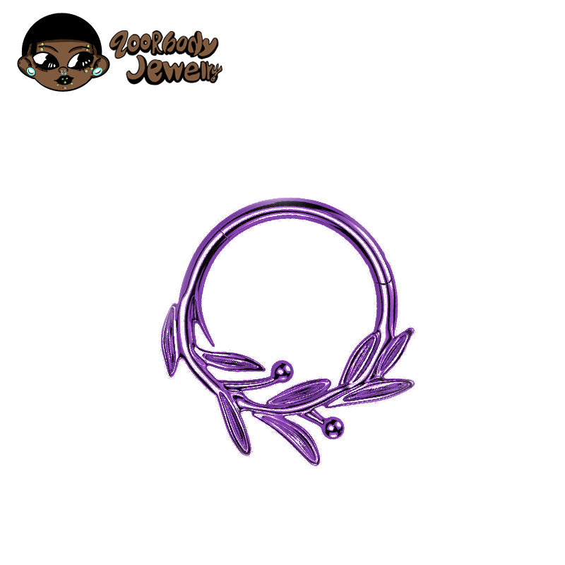 ZOOR ASTM F136 G23 Titanium Anodized Olive Leaf Hinged Clicker Hoop Septum Daith Helix Cartilage Piercing Jewelry