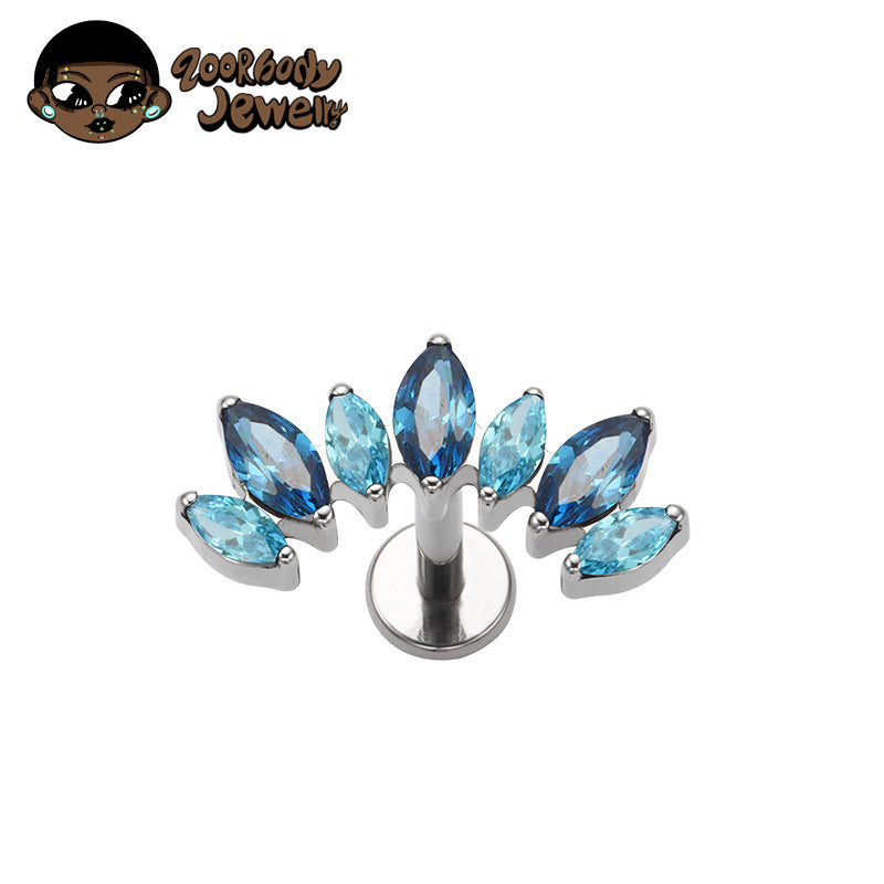 ZOORBODY ASTM F136 Titanium Internal Thread Leaf Marquise CZ Labret Studs Multicolor Zircon Curved Leaf Body Piercing Jewelry 16G Flat Back Cartilage Earring
