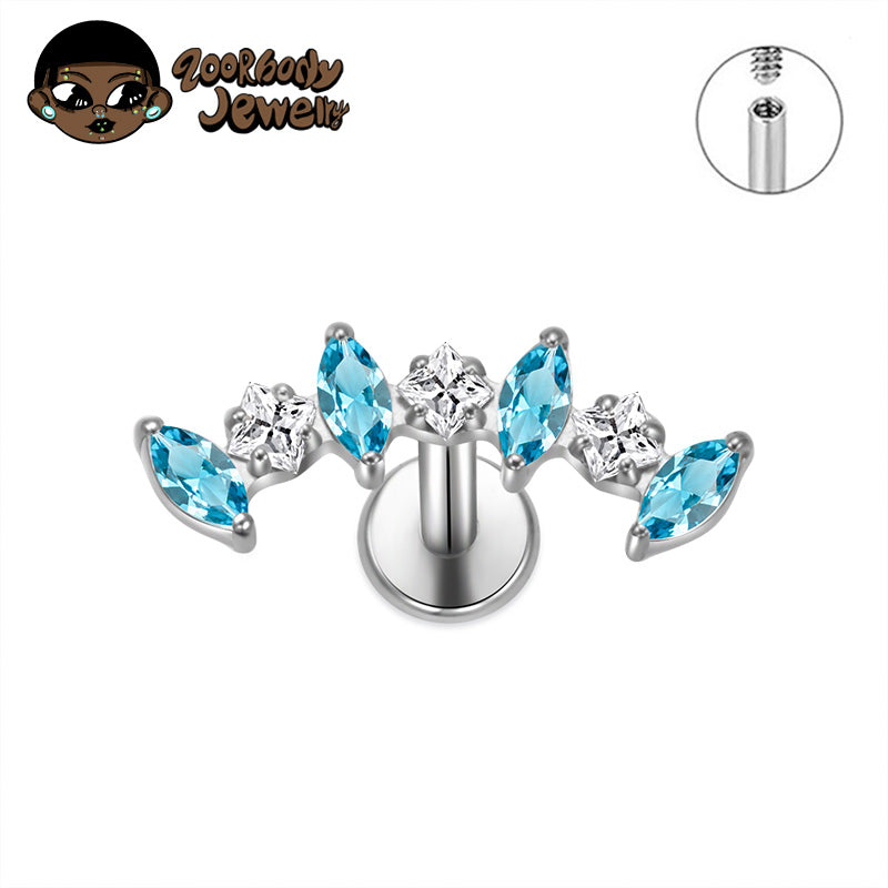 ZOOR ASTM F136 Titanium Symmetric Wing Marquise CZ Internally Threaded Labret Stud, Helix Tragus Ear Piercing Jewelry
