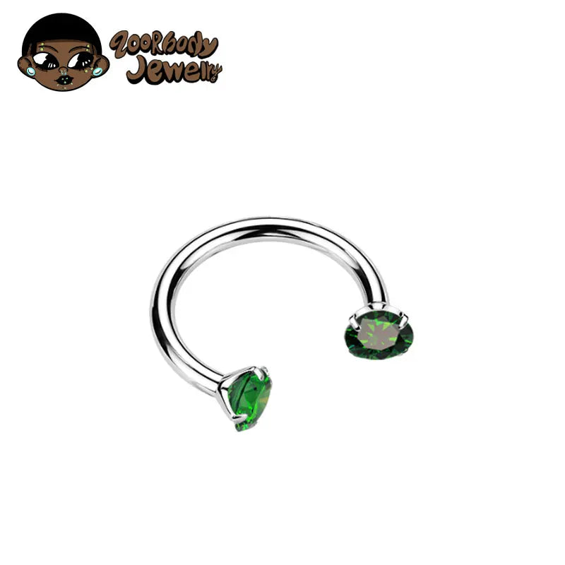ZOOR Titanium Horseshoe Ring Double Teardrop CZ