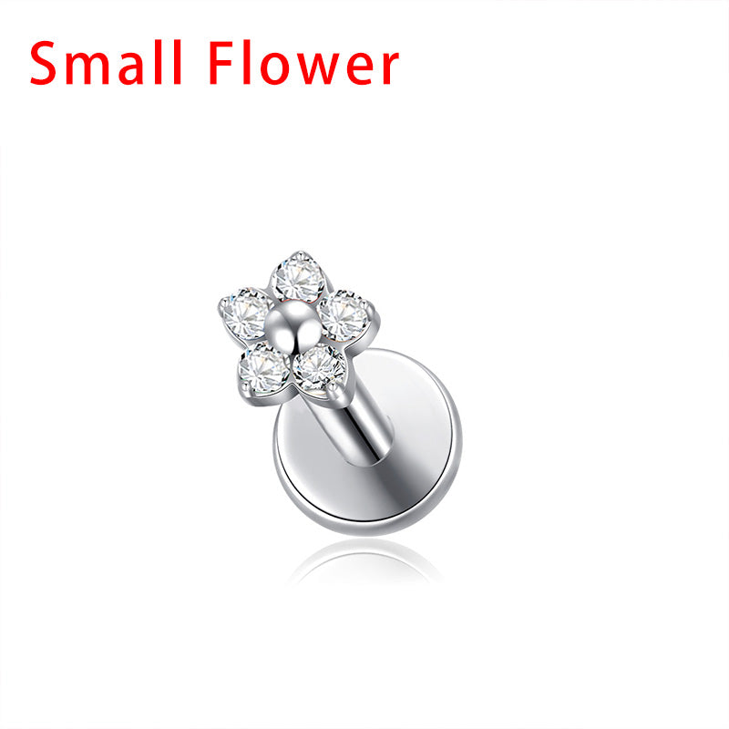 ZOOR ASTM F136 Titanium Flower CZ Internally Threaded Labret Stud 3.2mm & 4.5mm Tragus Helix Piercing Earring