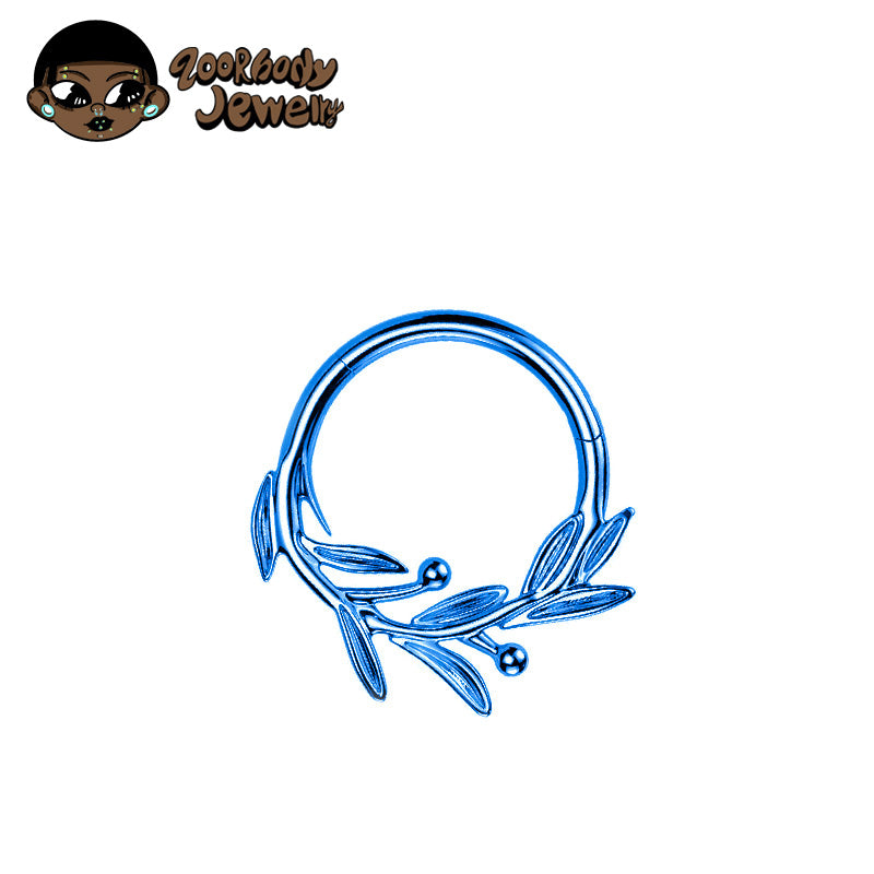 ZOOR ASTM F136 G23 Titanium Anodized Olive Leaf Hinged Clicker Hoop Septum Daith Helix Cartilage Piercing Jewelry