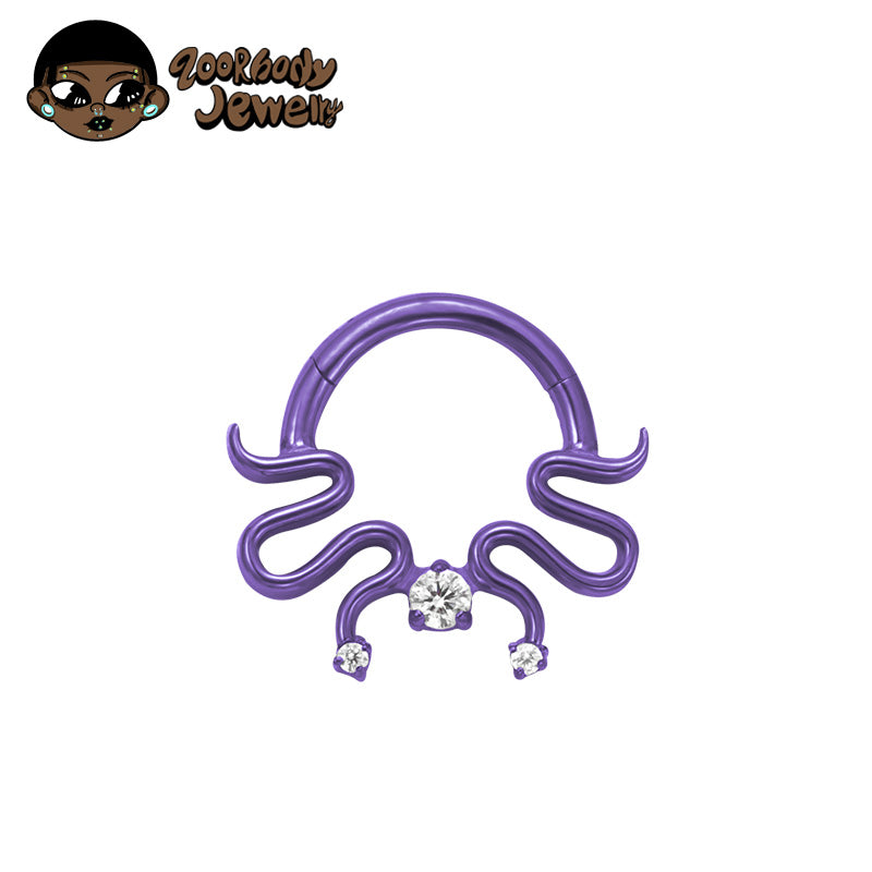 ZOOR Titanium Octopus Tentacle 3 Clear CZ Clicker Hoop