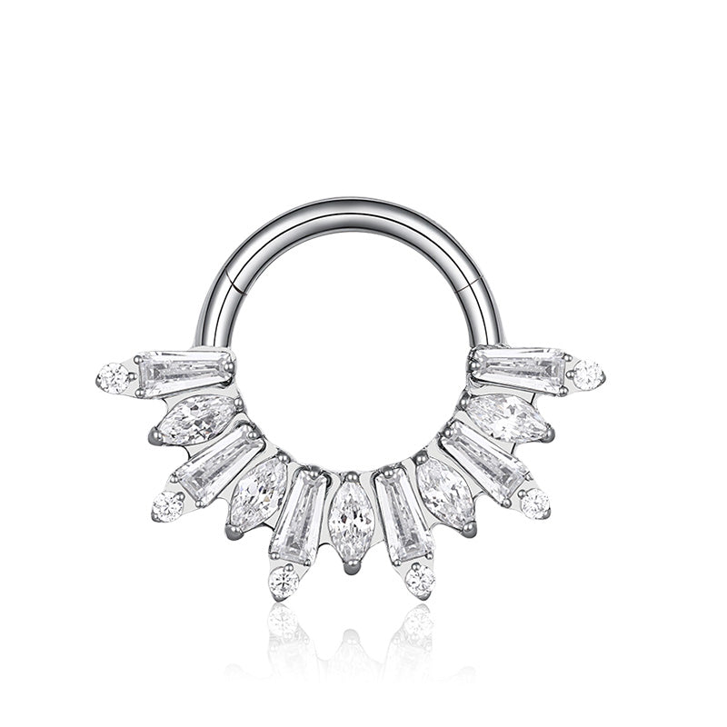 ZOOR Titanium Baguette Marquise CZ Sunburst Hinged Clicker Hoop