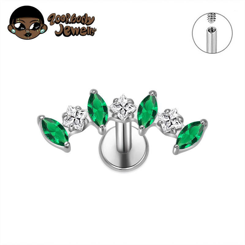 ZOOR ASTM F136 Titanium Symmetric Wing Marquise CZ Internally Threaded Labret Stud, Helix Tragus Ear Piercing Jewelry