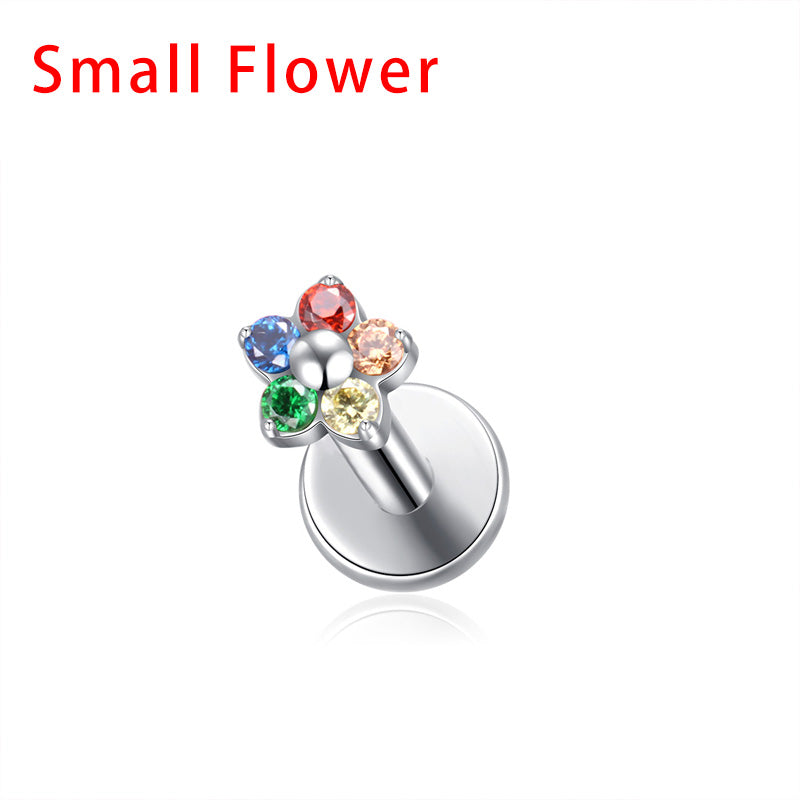 ZOOR ASTM F136 Titanium Flower CZ Internally Threaded Labret Stud 3.2mm & 4.5mm Tragus Helix Piercing Earring