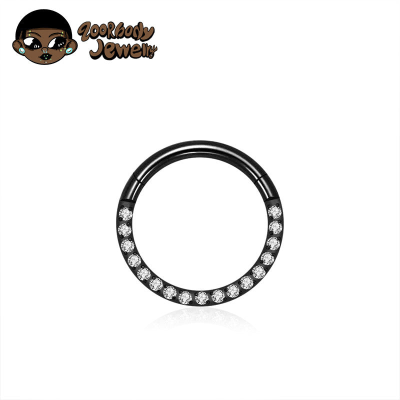 ZOOR Titanium Half Paved CZ Hinged Clicker Hoop