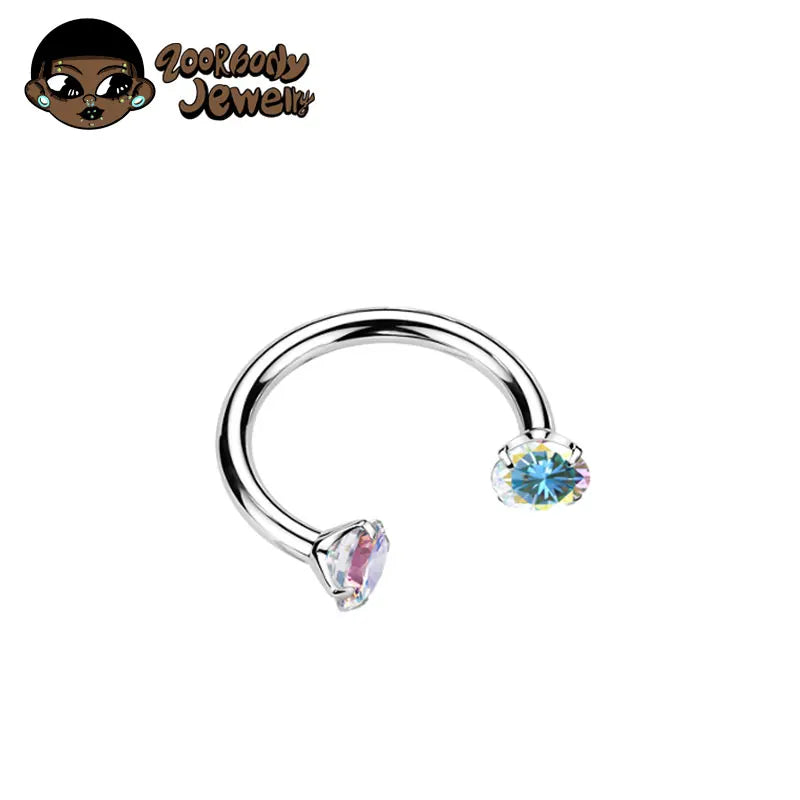 ZOOR Titanium Horseshoe Ring Double Teardrop CZ