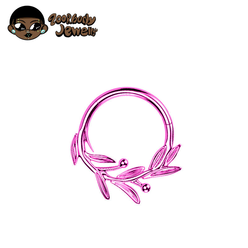 ZOOR ASTM F136 G23 Titanium Anodized Olive Leaf Hinged Clicker Hoop Septum Daith Helix Cartilage Piercing Jewelry