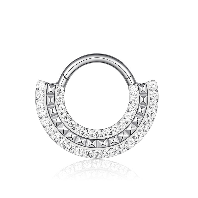 ZOOR Titanium Multi Layer Paved CZ Fan Hinged Hoop