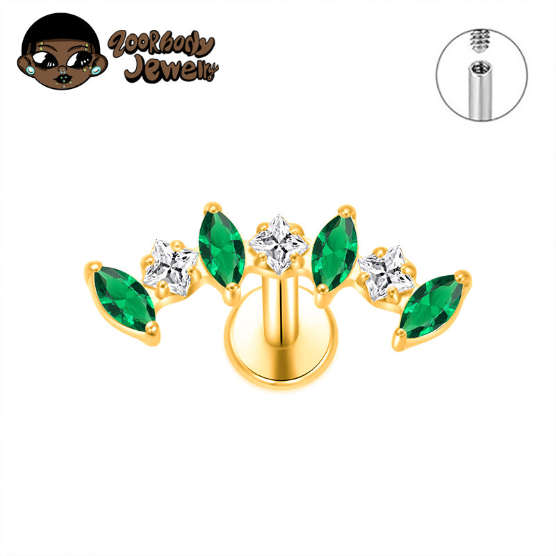 ZOOR ASTM F136 Titanium Symmetric Wing Marquise CZ Internally Threaded Labret Stud, Helix Tragus Ear Piercing Jewelry