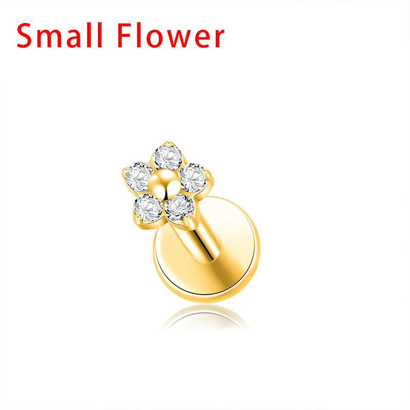 ZOOR ASTM F136 Titanium Flower CZ Internally Threaded Labret Stud 3.2mm & 4.5mm Tragus Helix Piercing Earring
