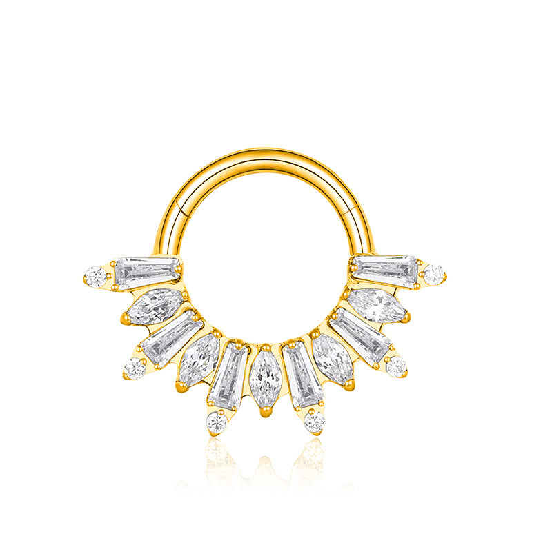 ZOOR Titanium Baguette Marquise CZ Sunburst Hinged Clicker Hoop