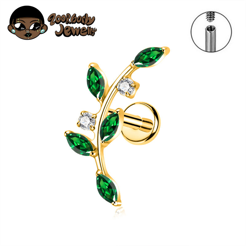 ZOOR ASTM F136 Titanium Curved Vine Marquise & Square CZ Internally Threaded Labret Stud Helix Tragus Piercing Earring