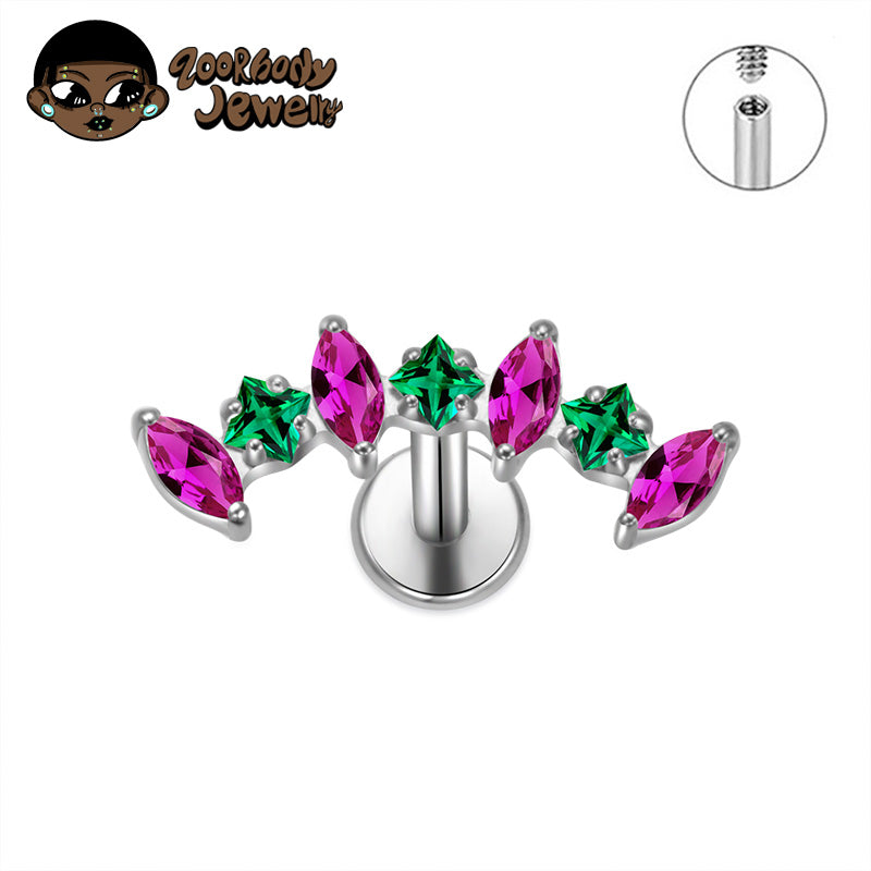 ZOOR ASTM F136 Titanium Symmetric Wing Marquise CZ Internally Threaded Labret Stud, Helix Tragus Ear Piercing Jewelry