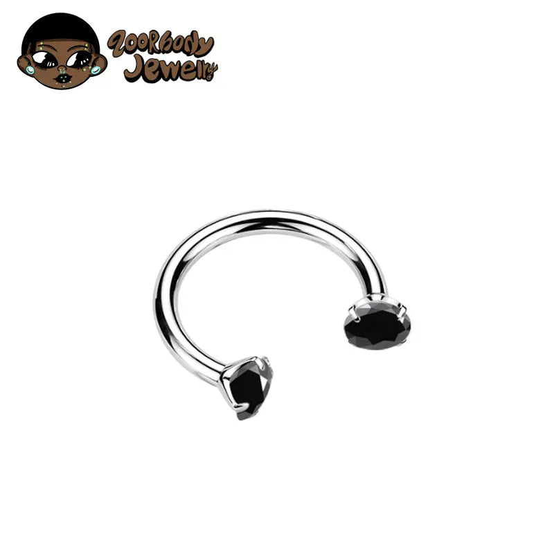 ZOOR Titanium Horseshoe Ring Double Teardrop CZ