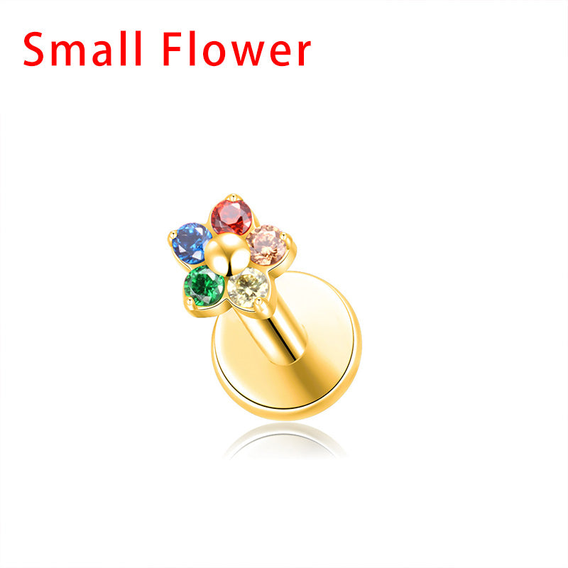 ZOOR ASTM F136 Titanium Flower CZ Internally Threaded Labret Stud 3.2mm & 4.5mm Tragus Helix Piercing Earring