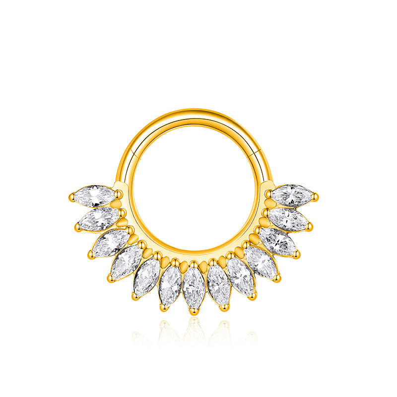 ZOOR Titanium Marquise CZ Sunburst Hinged Clicker Ring