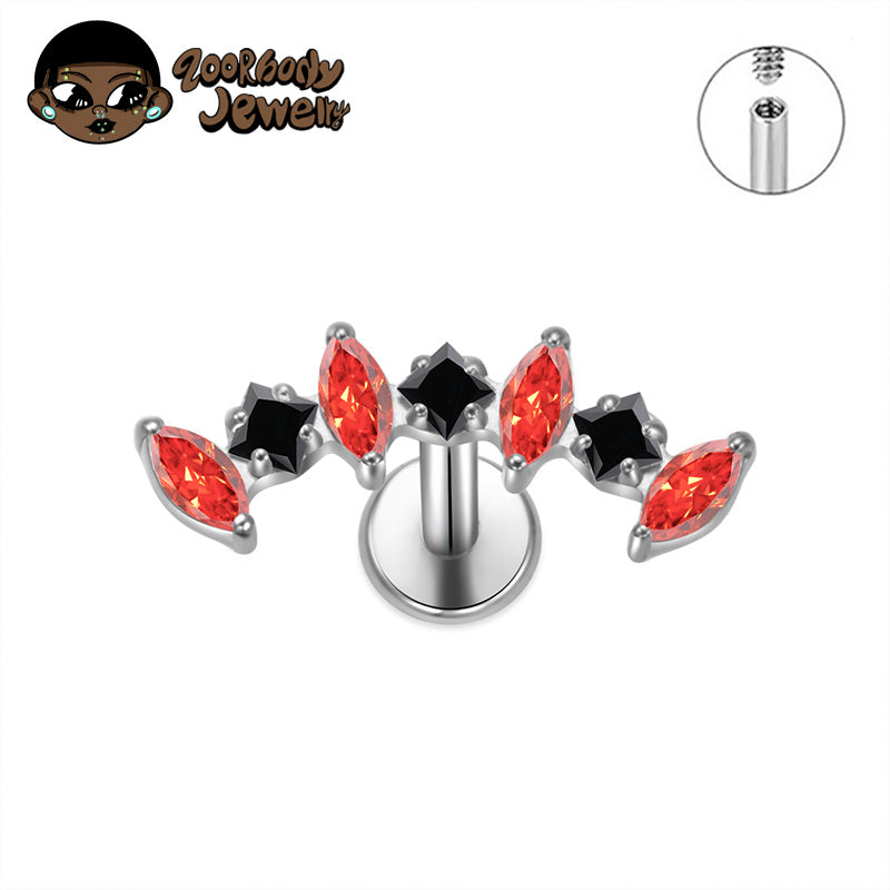 ZOOR ASTM F136 Titanium Symmetric Wing Marquise CZ Internally Threaded Labret Stud, Helix Tragus Ear Piercing Jewelry