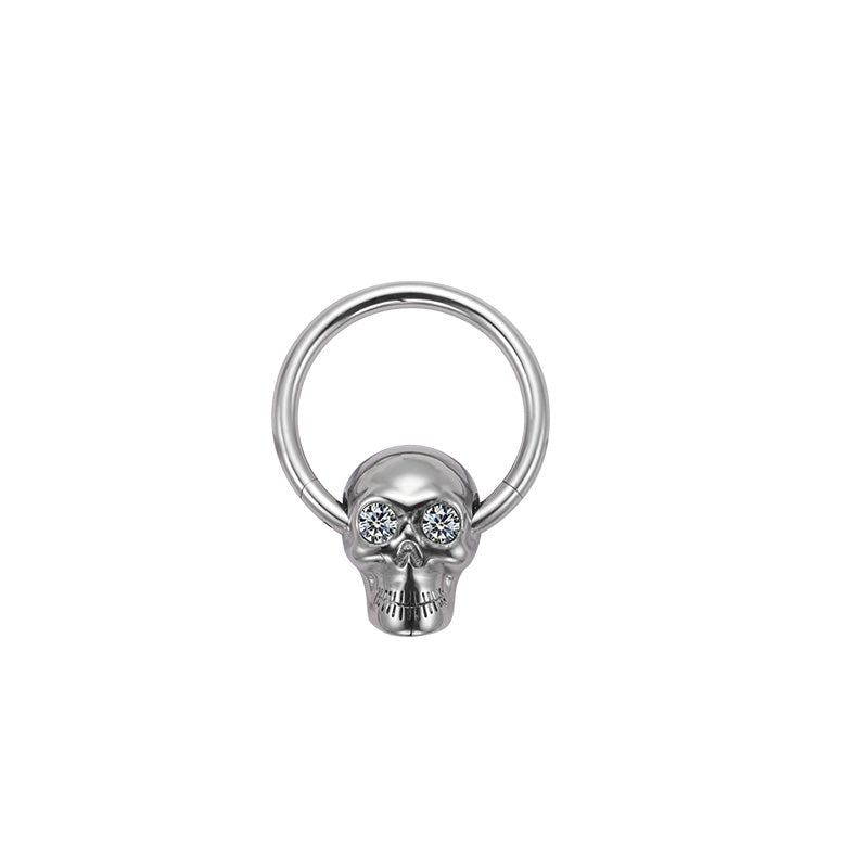 ZOOR Titanium Skull Hinged Clicker Hoop With CZ Eyes