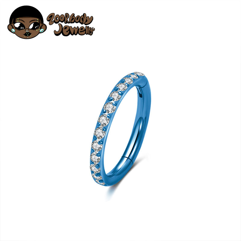 ZOOR Titanium Half Paved CZ Hinged Clicker Ring