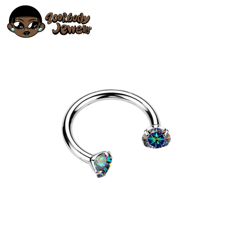 ZOOR Titanium Horseshoe Ring Double Teardrop CZ