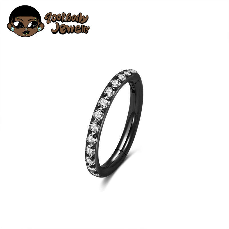 ZOOR Titanium Half Paved CZ Hinged Clicker Ring